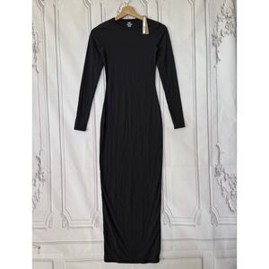 Skims Fits Everybody Crew Neck Long Sleeve Dress Onyx Black Sz Small NWT $88